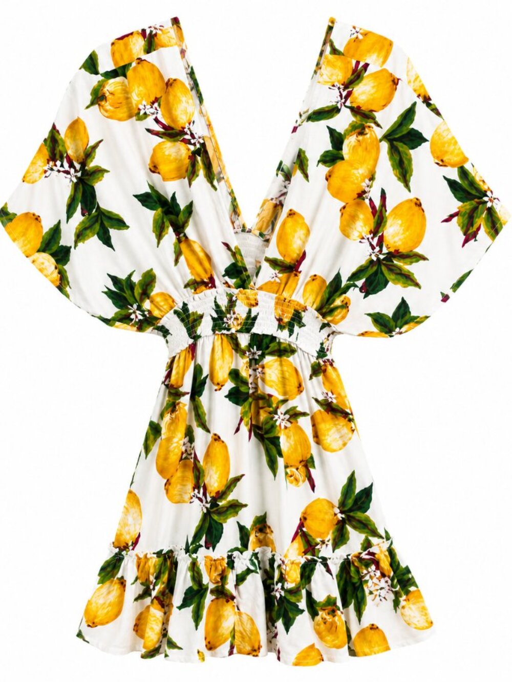 Lemon Print Resort Mini Dress NWT L - Picture 2 of 2